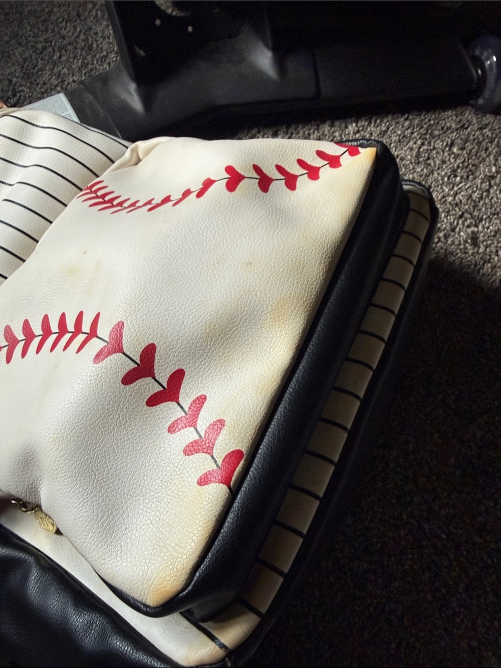 Baseball Stitch Cream Mini Backpack with Black Pinstripes - Picture 3 of 4